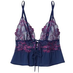 NEW Adore me Tammy Unlined Camisole SMALL With Lace design Blue & Fuchsia Pink